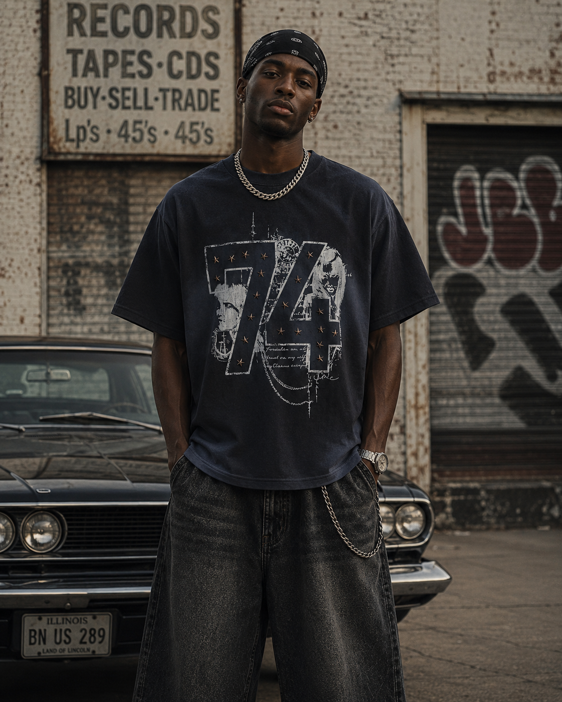 American Retro Distressed Number Print T-Shirt