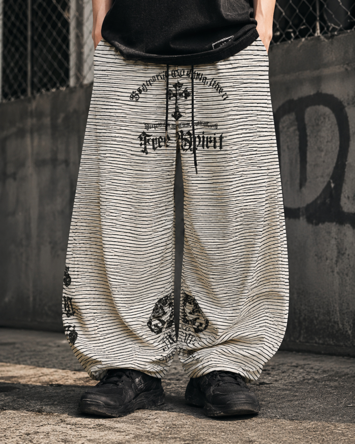 Striped Gothic Graphic Wide Pants