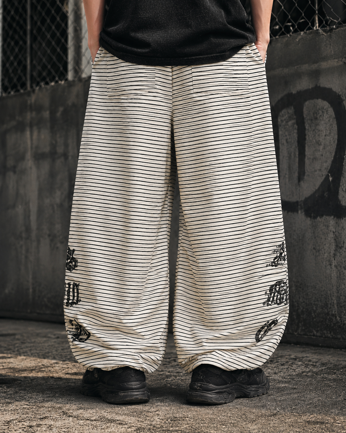 Striped Gothic Graphic Wide Pants