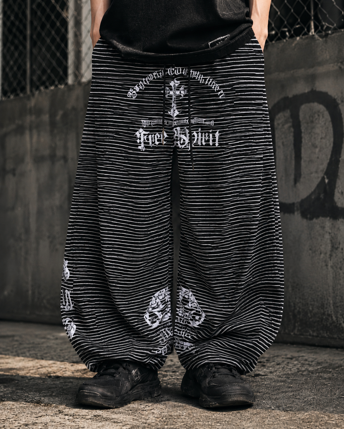 Striped Gothic Graphic Wide Pants
