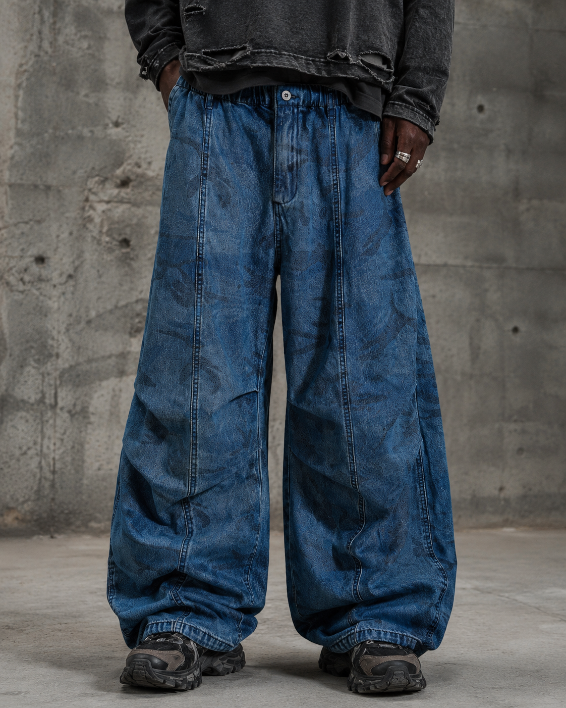 Vintage Washed Pattern Denim Pants
