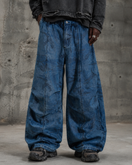 Vintage Washed Pattern Denim Pants