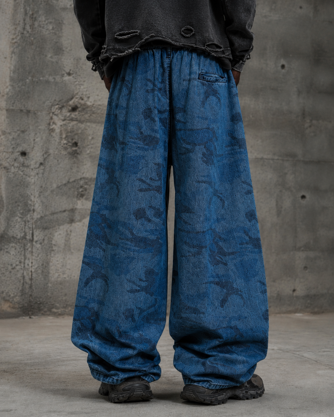 Vintage Washed Pattern Denim Pants