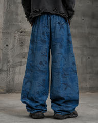 Vintage Washed Pattern Denim Pants
