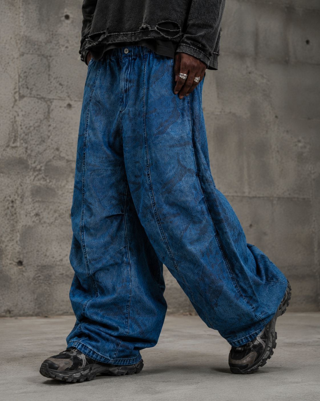 Vintage Washed Pattern Denim Pants