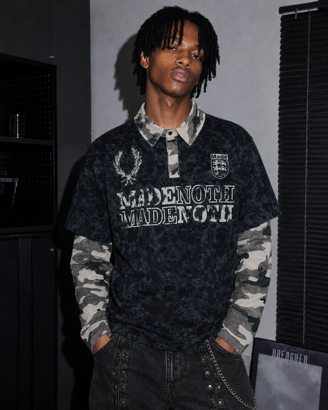 Camouflage Layered Long-Sleeve Polo Shirt