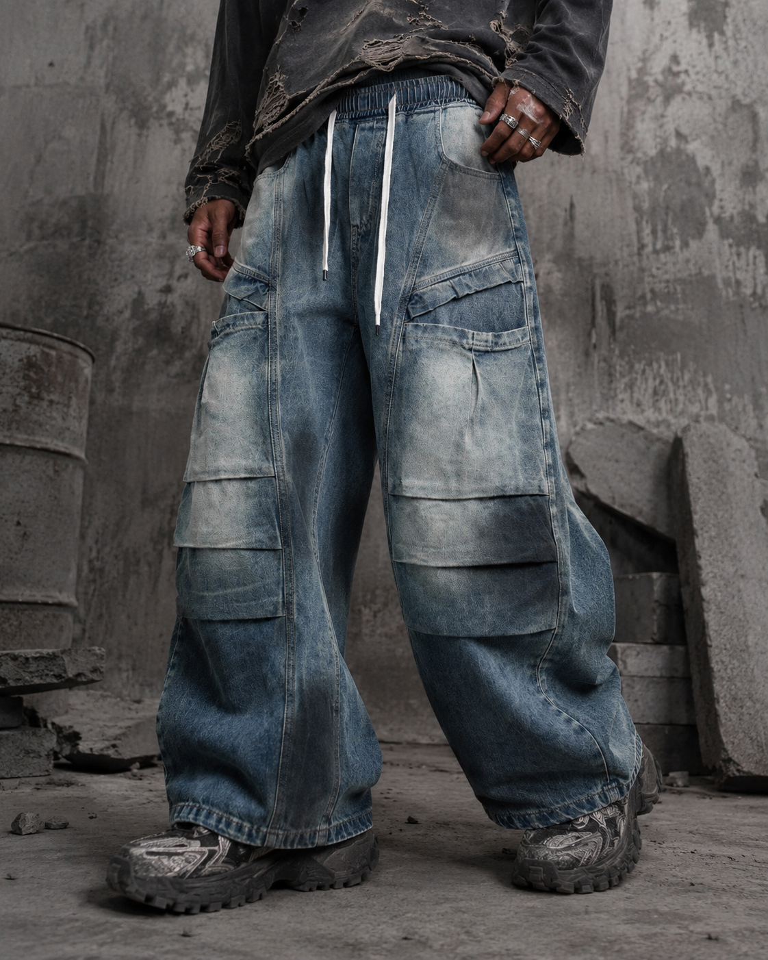 Vintage Washed Wide-Leg Denim Pants