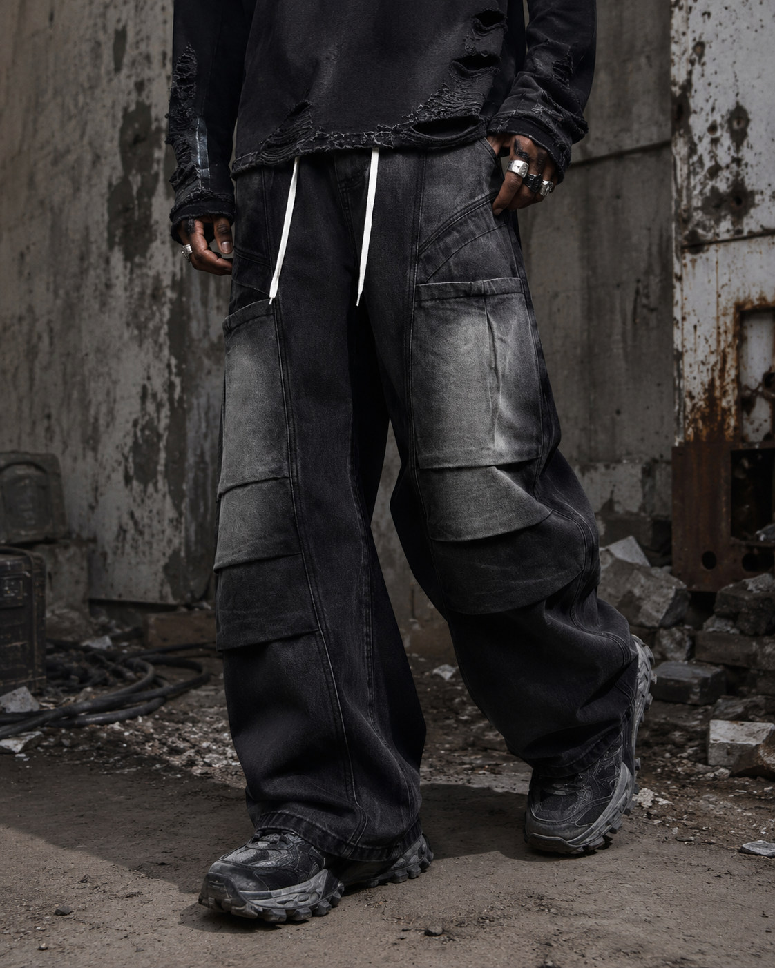 Vintage Washed Wide-Leg Denim Pants