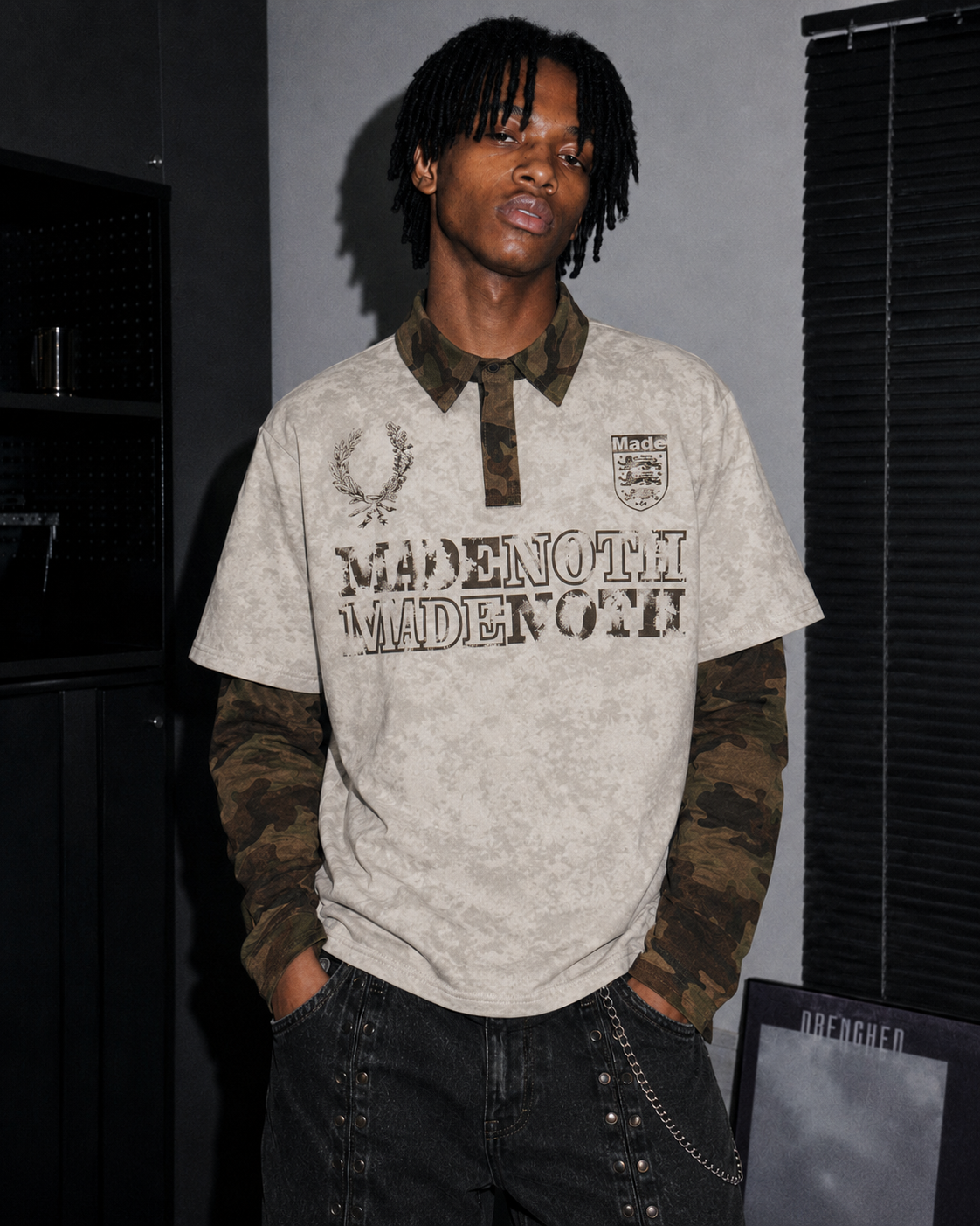 Camouflage Layered Long-Sleeve Polo Shirt