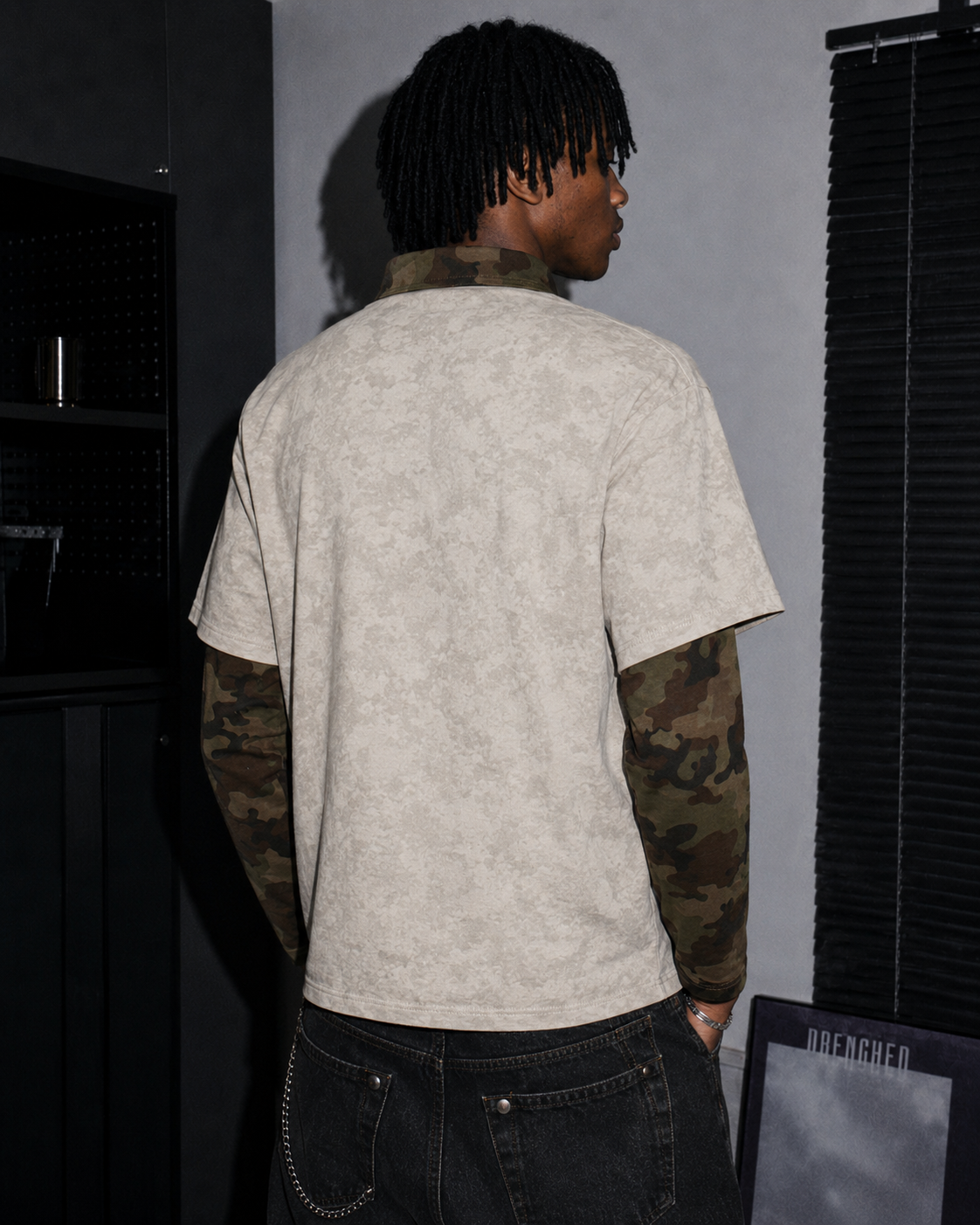 Camouflage Layered Long-Sleeve Polo Shirt
