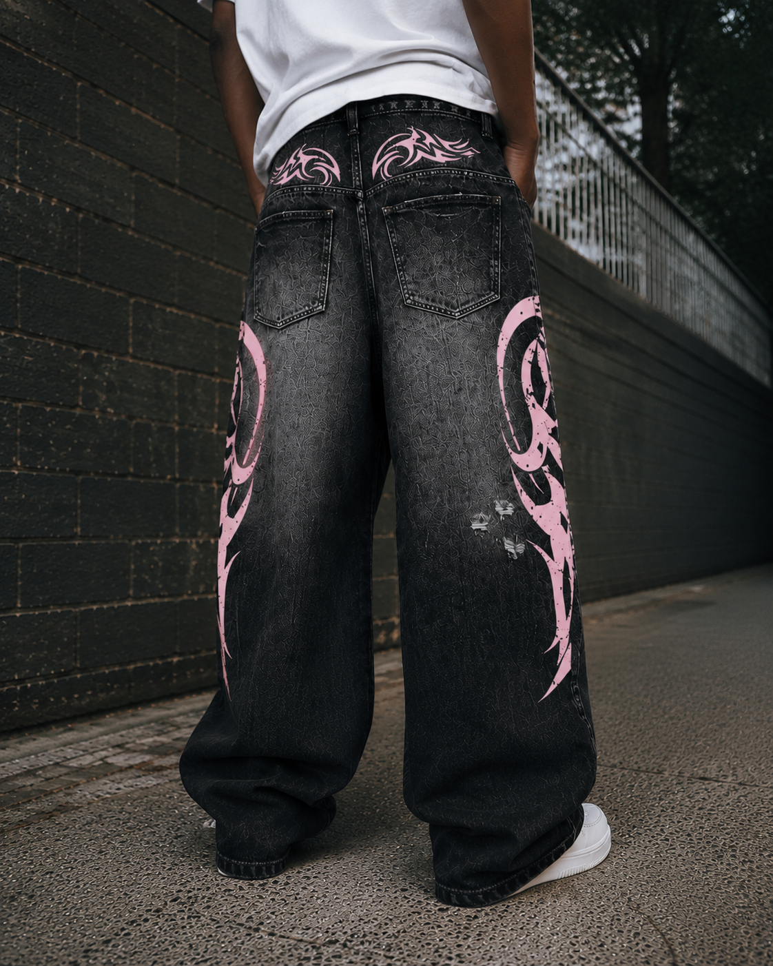 American Retro Style Flame Print Jeans
