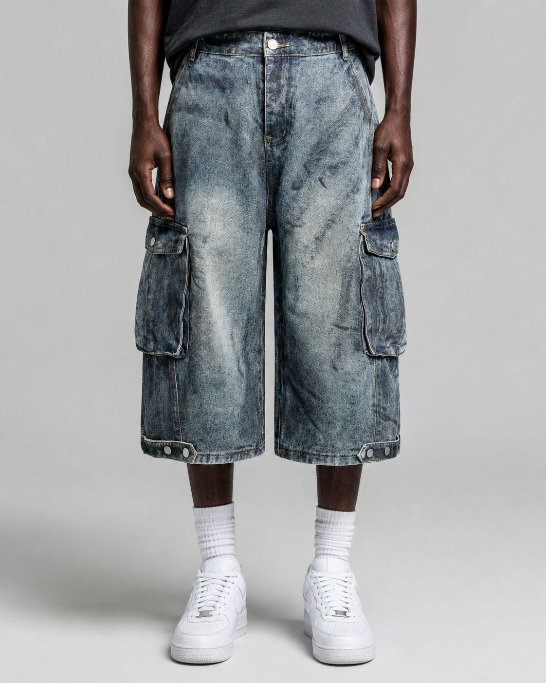 Distressed Workwear Denim Capri Pants