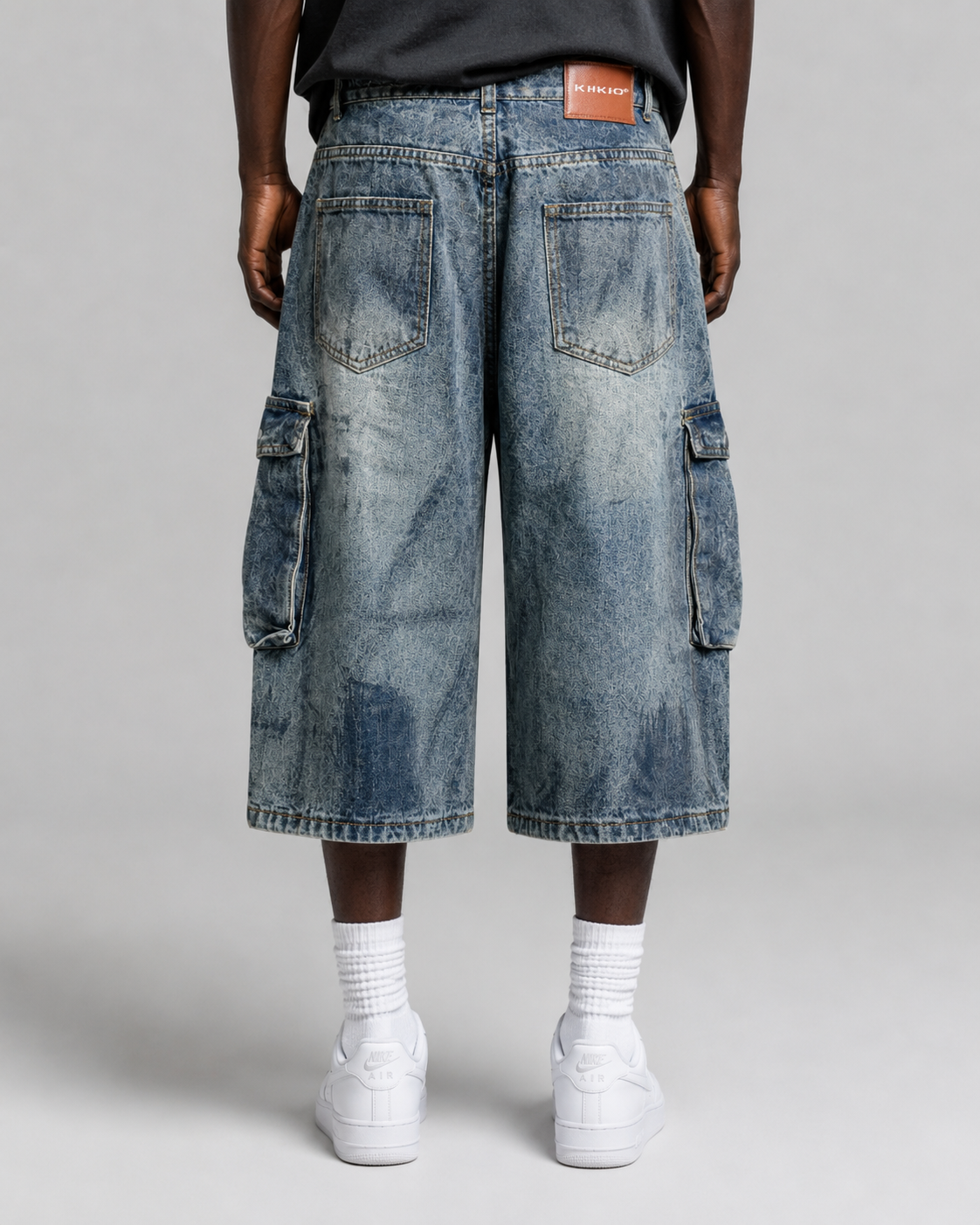 Distressed Workwear Denim Capri Pants