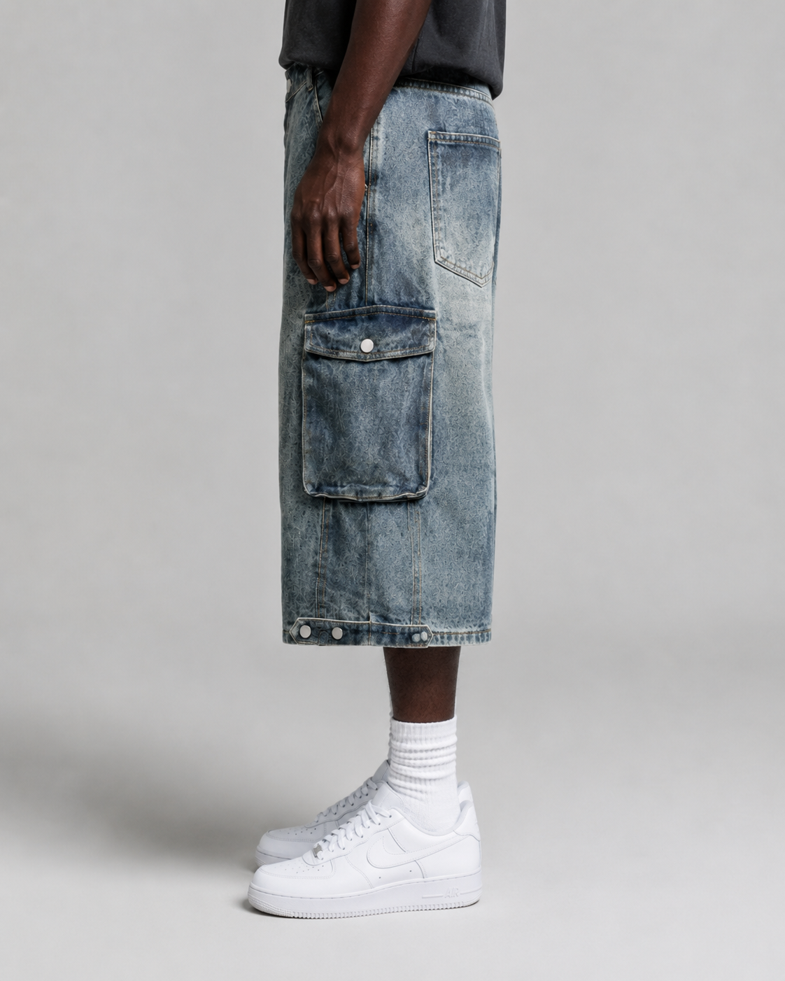 Distressed Workwear Denim Capri Pants