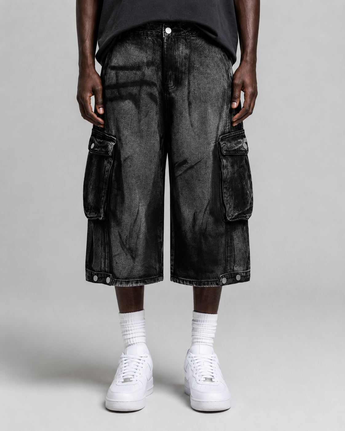 Distressed Workwear Denim Capri Pants