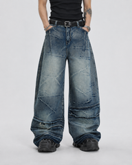 American-Style Distressed Casual Pleated Jeans