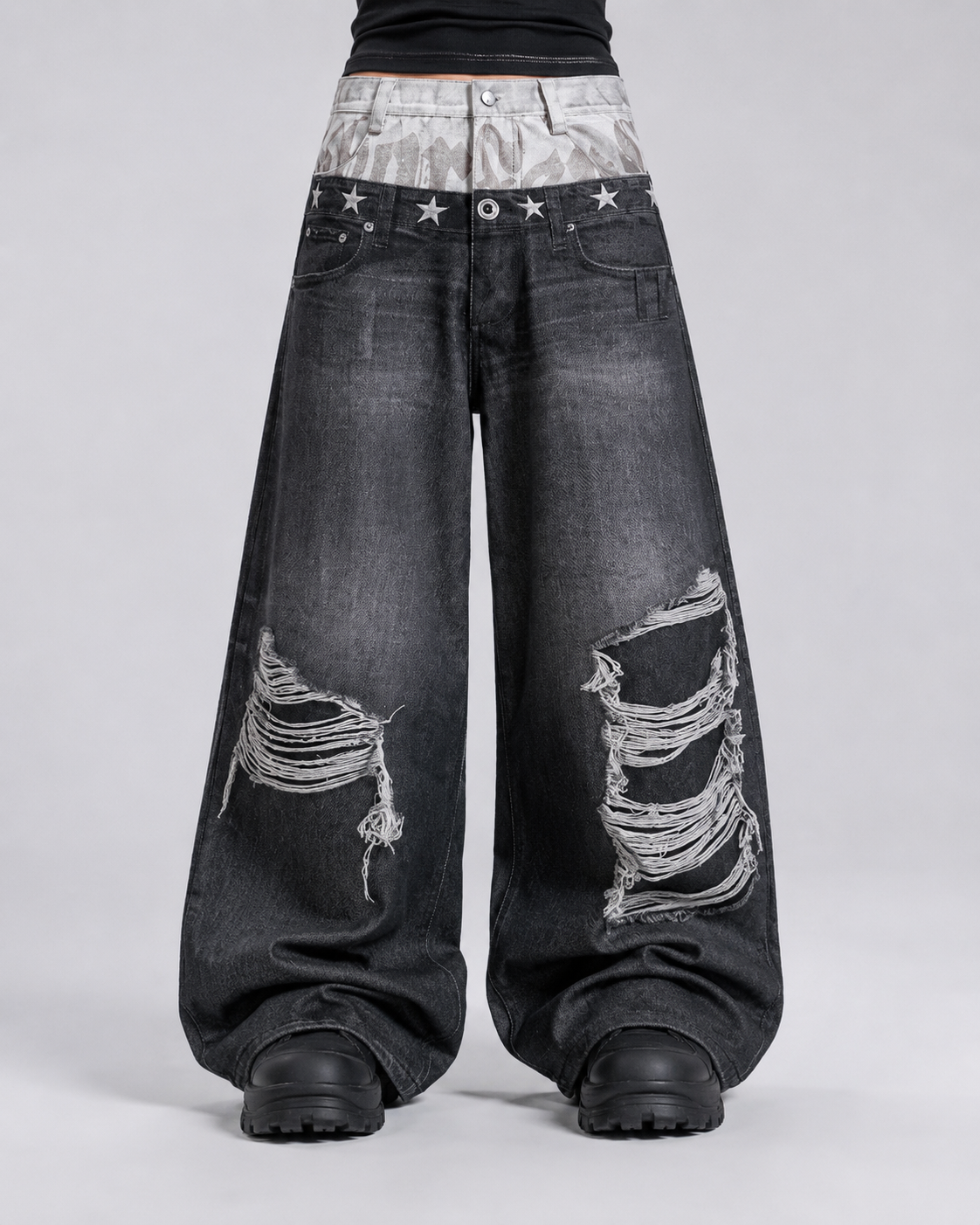American Vintage Distressed Wide-Leg Denim Pants