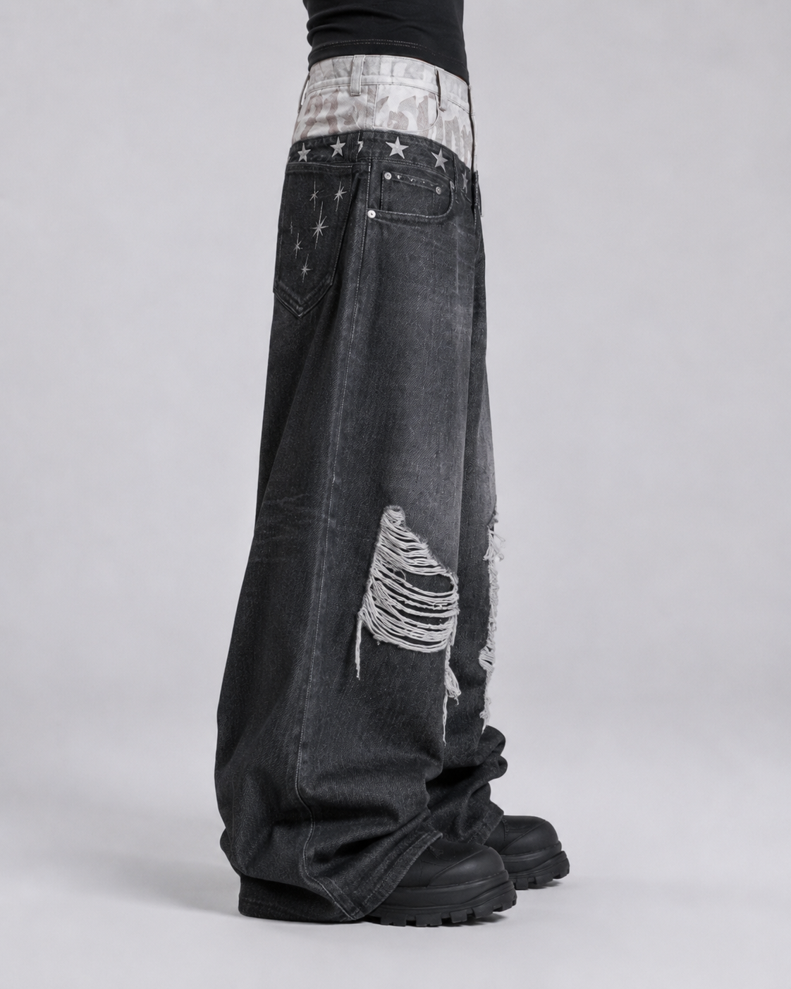 American Vintage Distressed Wide-Leg Denim Pants