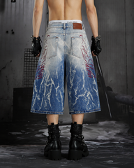 American-Style Design With A Fission Print Denim Capri Pants