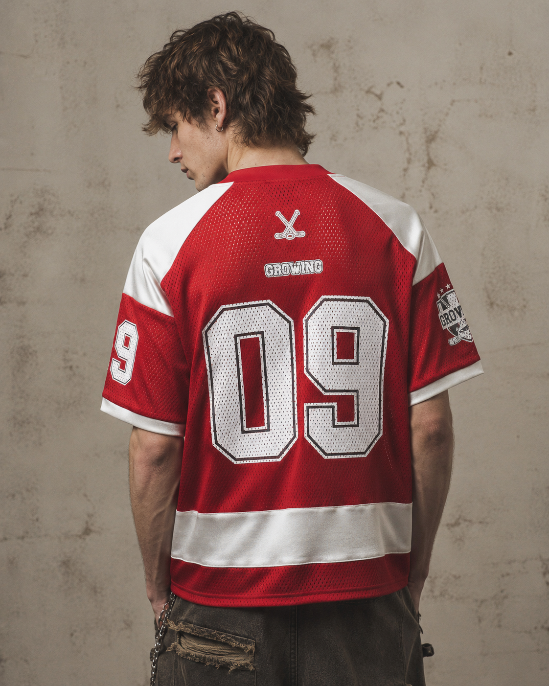 American Retro Trendy Mesh Lace-Up Printed Jersey