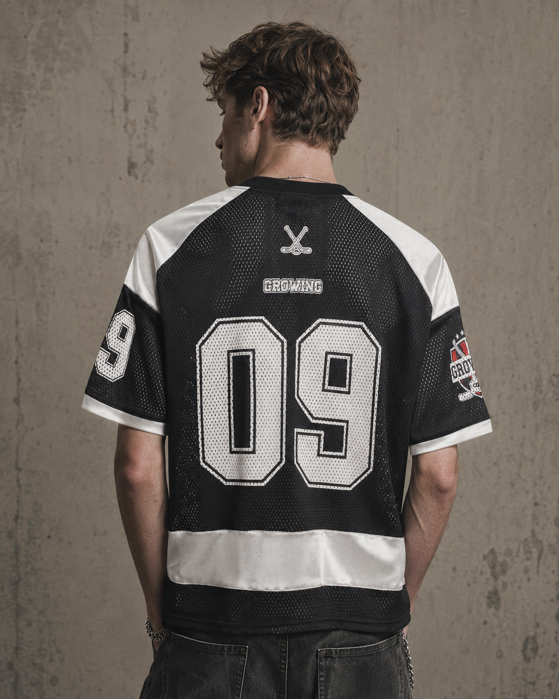 American Retro Trendy Mesh Lace-Up Printed Jersey
