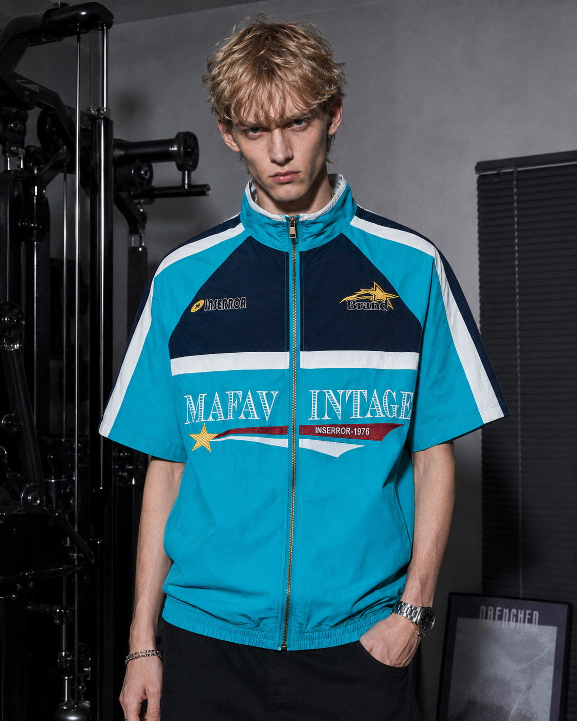 American Retro Embroidered Color-Blocked Deconstructed Flight Jacket
