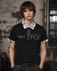 American Retro Leopard Print Metallic Stud Letter T-Shirt