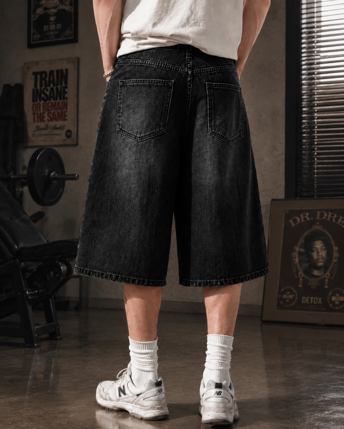 American-Style Distressed Streetwear Design With Cross Print Shorts