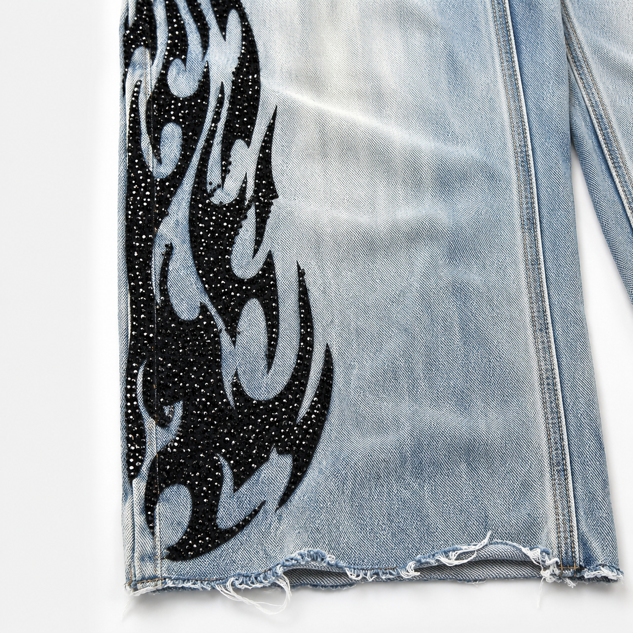 Vintage Wide-Leg Denim Pants with Flame Print