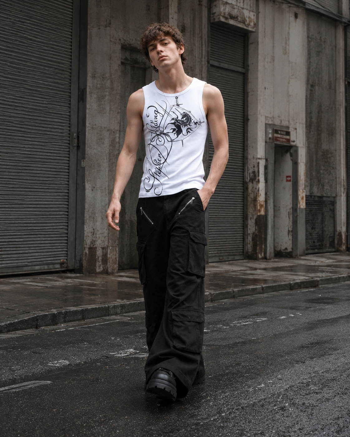 Cargo Zip Pocket Wide-Leg Pants