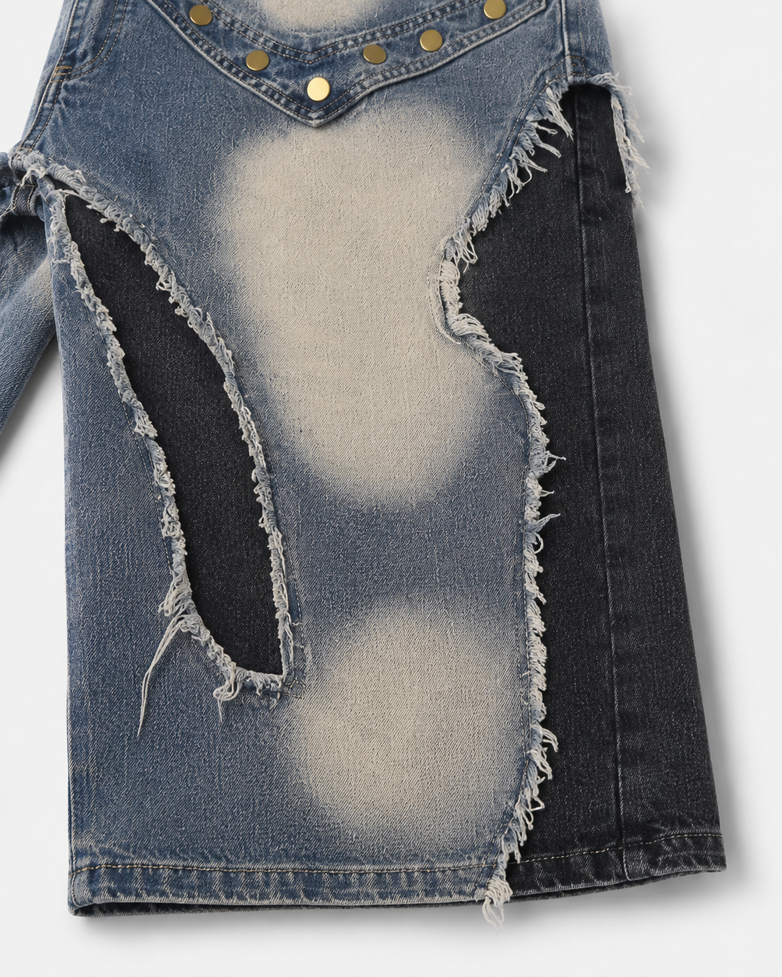 American-Style Distressed Washed Color-Blocked Ripped Capri Pants
