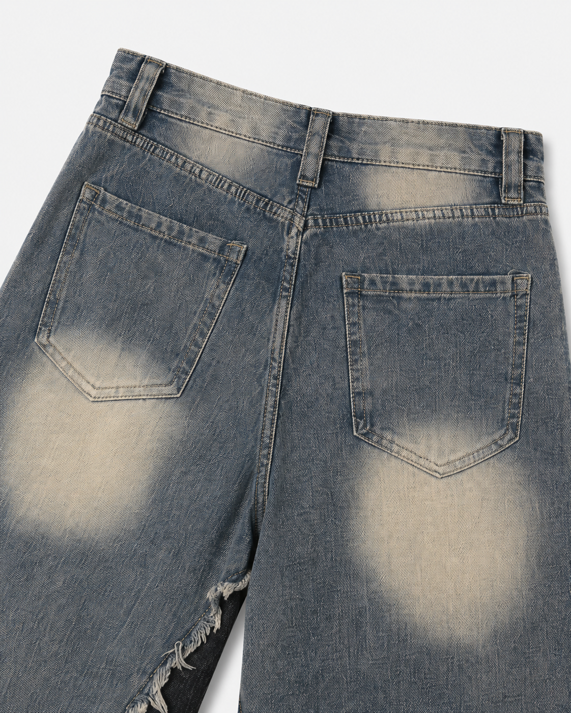 American-Style Distressed Washed Color-Blocked Ripped Capri Pants