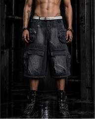 American Street Retro Multi-Pocket Cargo Denim Shorts