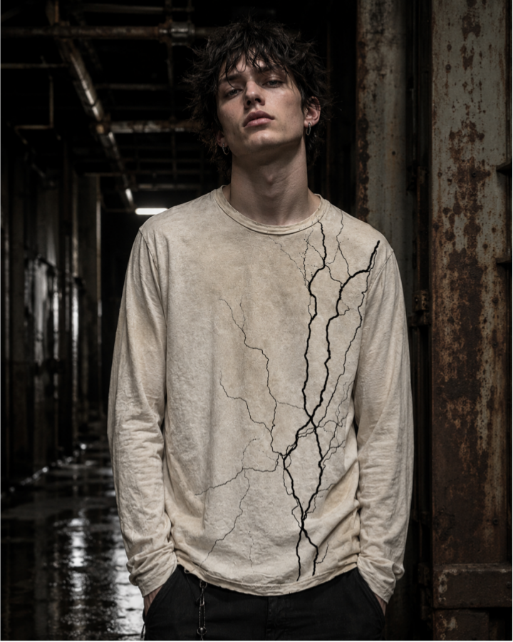 American-Style Crackle Pattern Long-Sleeved T-Shirt