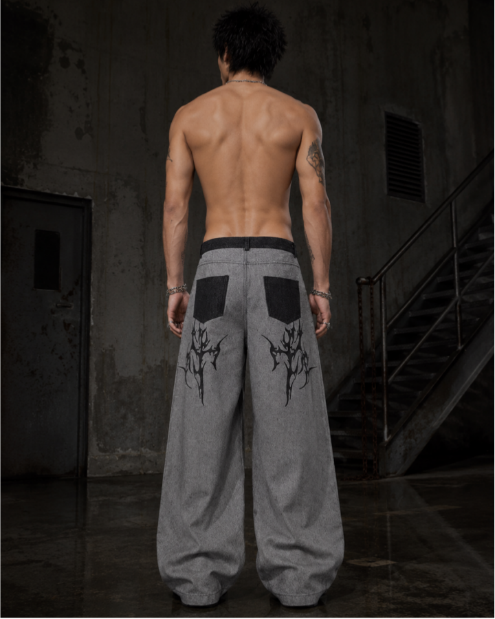 American Street Style Graphic Print Straight Leg Jeans