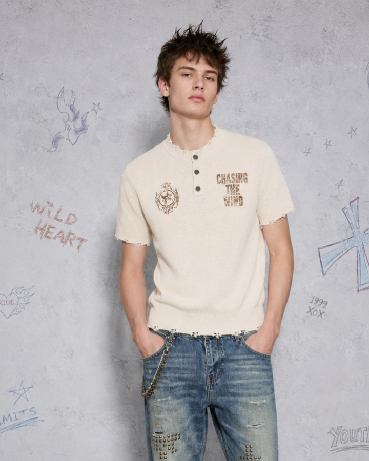 American Retro Cross Print Short-Sleeved Shirt