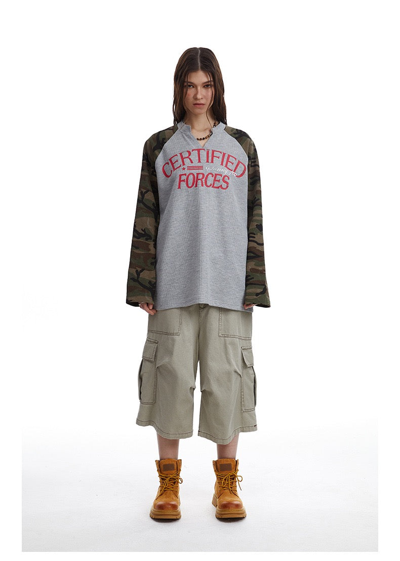 Omirad Camo-Sleeve Varsity Graphic Long-Sleeve Tee