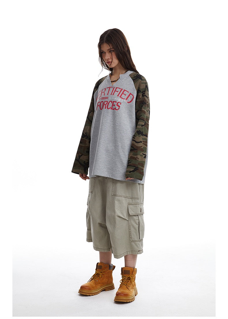 Omirad Camo-Sleeve Varsity Graphic Long-Sleeve Tee