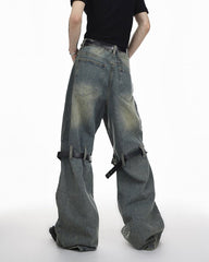 Vintage Buckle Strap Wide-Leg Jeans