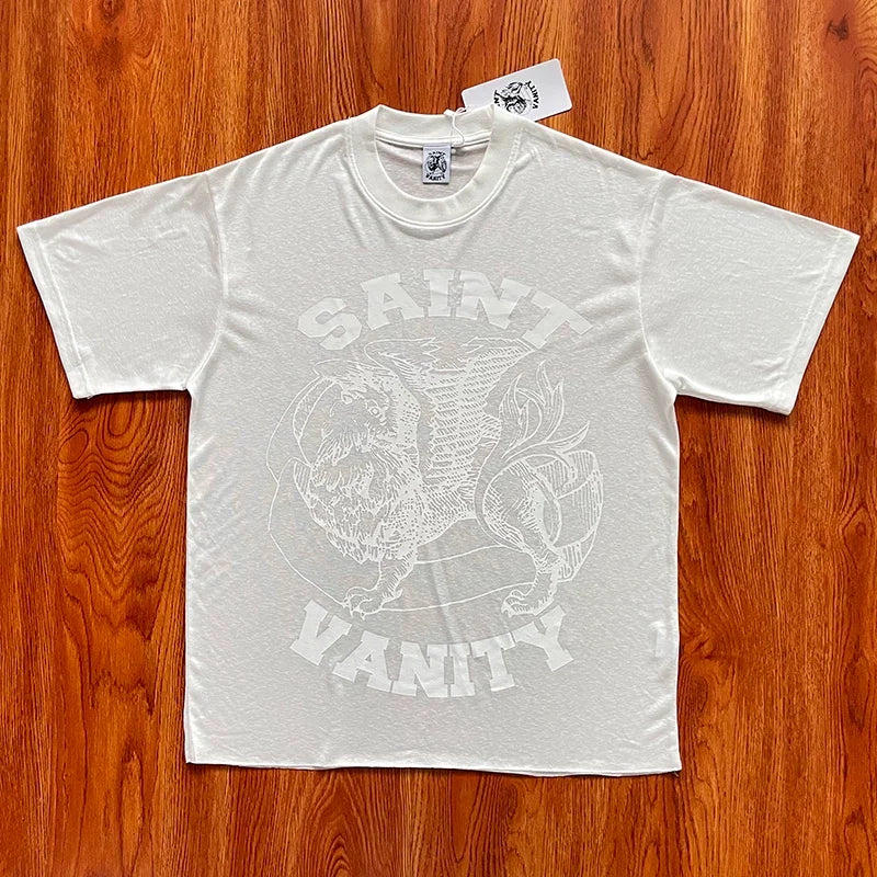 SAINT VANITY ins same semi transparent letter printed casual short sleeved T-shirt
