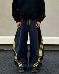 Wide-Leg Athletic Track Pants with Striped Design