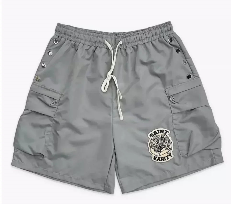 SAINT VANITY Button Embroidered Patchwork Casual Shorts