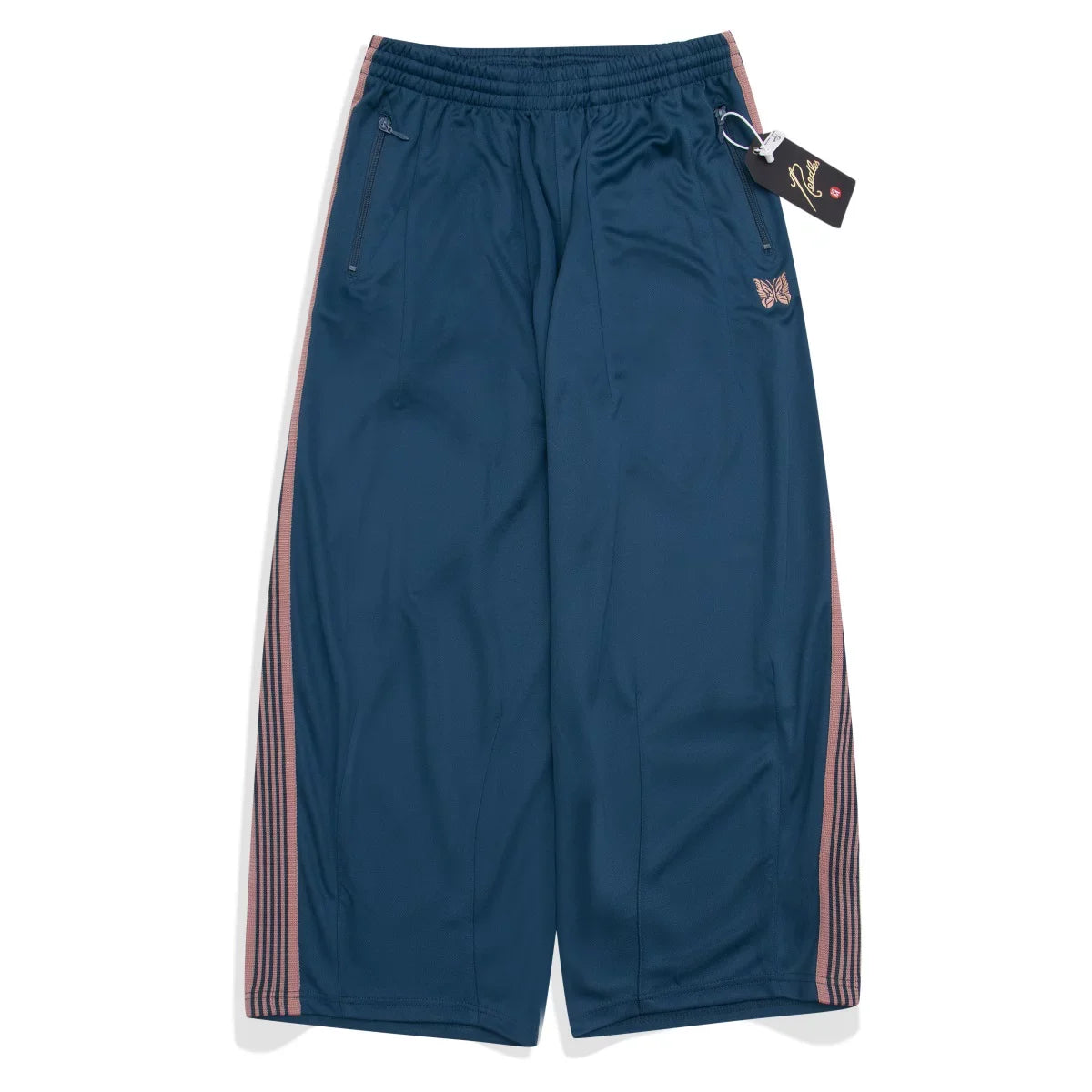 Needles Butterfly Embroidered Side Stripe Wide Leg Track Pants Navy