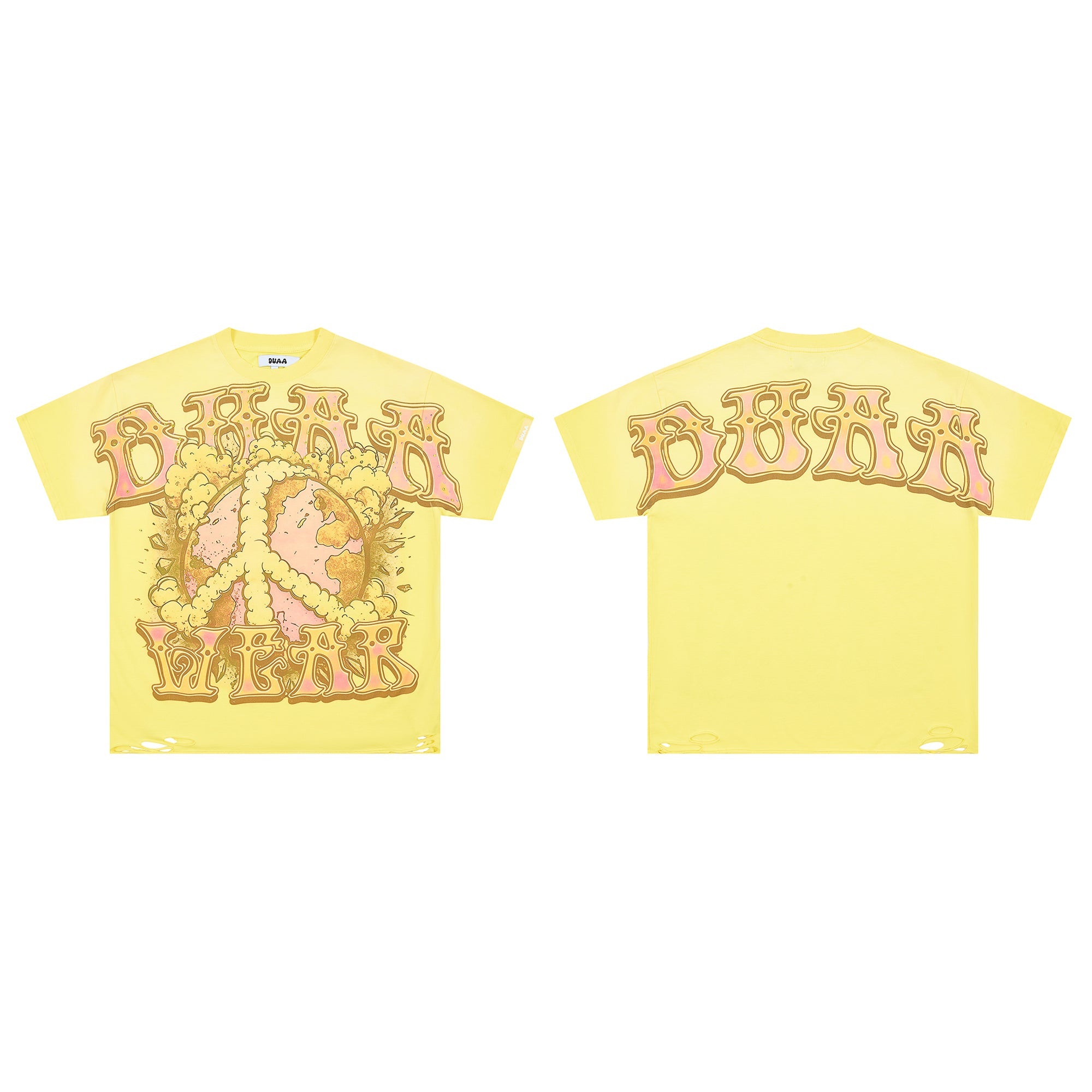DUAA Wear Globe Peace‑Sign Psychedelic Distressed Vintage Graphic Tee