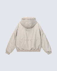 Faux Leather Hooded Jacket with Fur Trim
