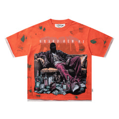 BKYS Brand New Me Orange Washed Oversized Graphic T‑Shirt