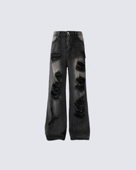 Distressed Ripped Black Denim Pants