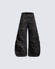Spliced Metal-Detail Scimitar Denim Pants