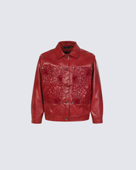 Faux Leather Jacket with Spiderweb Panels