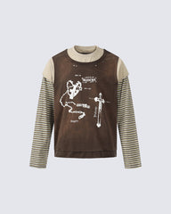 Striped Long Sleeve Fake Two-Piece T-Shirt